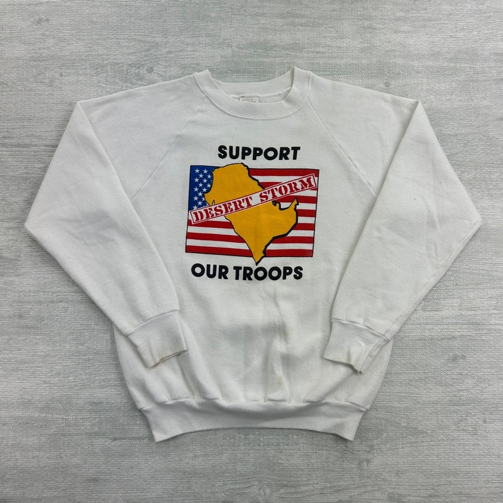 Vintage 90s Desert Storm Sweatshirt Size Medium White Military Crewneck USA